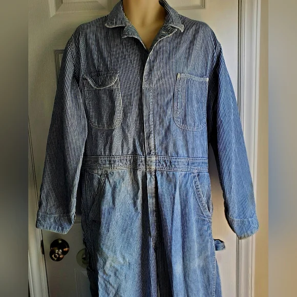 Vintage BIG BEN Denim Work Striped Coveralls USA 42 Long Railroad Carpenter 1 Pc - Picture 3 of 12